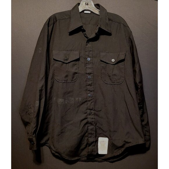 Vintage US Navy Issue Black Uniform Shirt Tag Size 16.5 x 34 Button Up - Picture 1 of 8